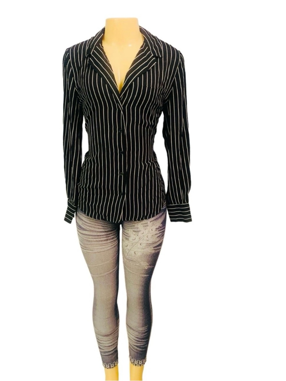 Who What Wear Sz 1X Black Striped Women Shirt Long Sleeve